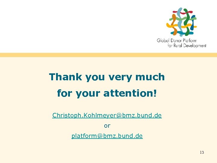 Thank you very much for your attention! Christoph. Kohlmeyer@bmz. bund. de or platform@bmz. bund.