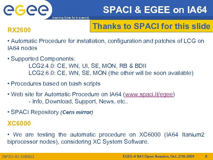 SPACI & EGEE on IA 64 Enabling Grids for E-scienc. E RX 2600 Thanks