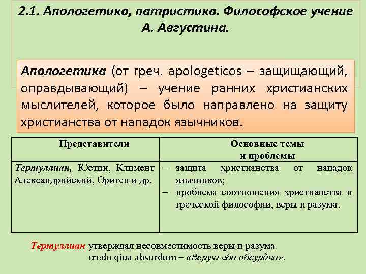 Философия апологетики и патристики