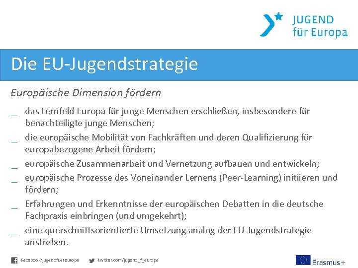 Die EU-Jugendstrategie Europäische Dimension fördern _ das Lernfeld Europa für junge Menschen erschließen, insbesondere