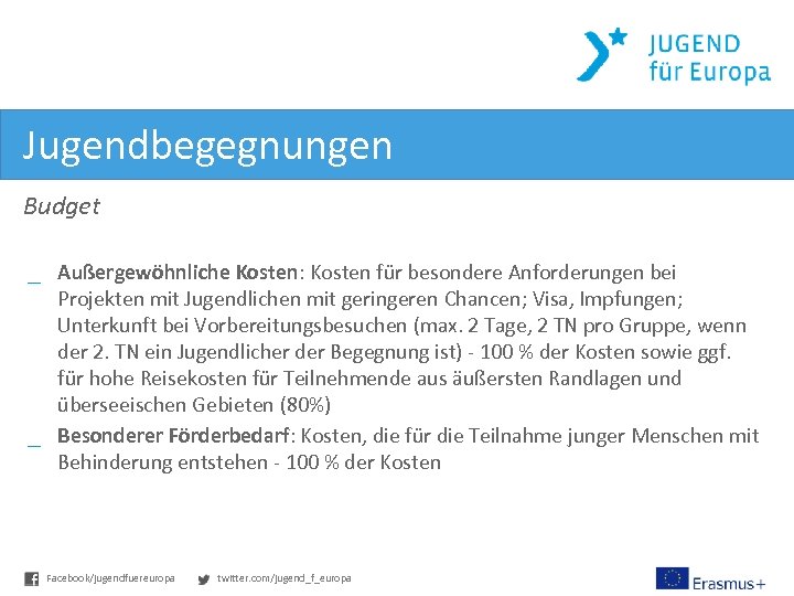 Jugendbegegnungen Budget _ Außergewöhnliche Kosten: Kosten für besondere Anforderungen bei Projekten mit Jugendlichen mit