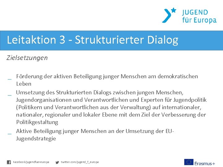 Leitaktion 3 - Strukturierter Dialog Zielsetzungen _ Förderung der aktiven Beteiligung junger Menschen am