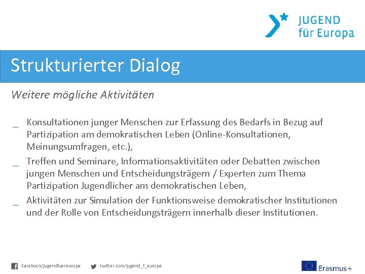Strukturierter Dialog Weitere mögliche Aktivitäten _ Konsultationen junger Menschen zur Erfassung des Bedarfs in