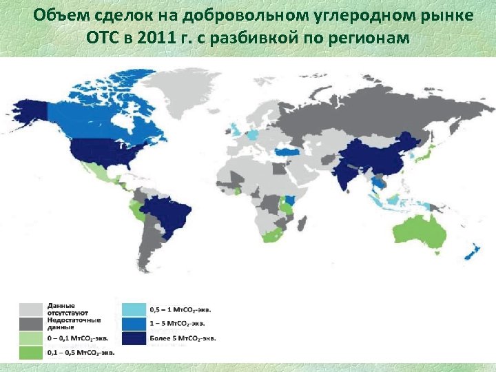 Объем сделок на добровольном углеродном рынке ОТС в 2011 г. с разбивкой по регионам
