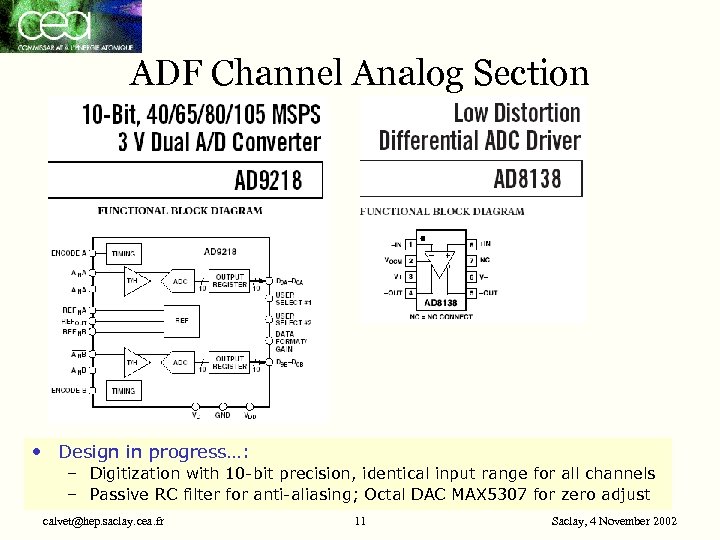 ADF Channel Analog Section • Design in progress…: – Digitization with 10 -bit precision,