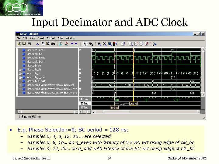 Input Decimator and ADC Clock • E. g. Phase Selection=0; BC period = 128