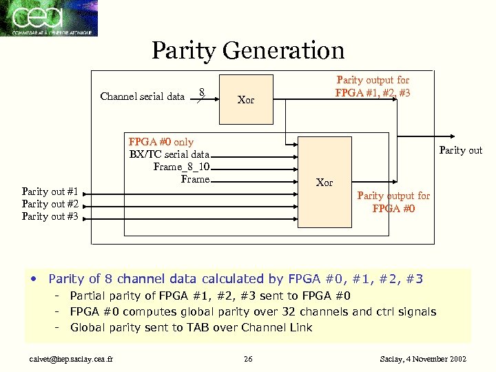 Parity Generation Channel serial data 8 Parity output for FPGA #1, #2, #3 Xor