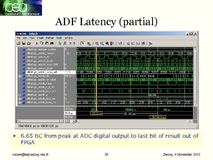 ADF Latency (partial) • 6. 65 BC from peak at ADC digital output to