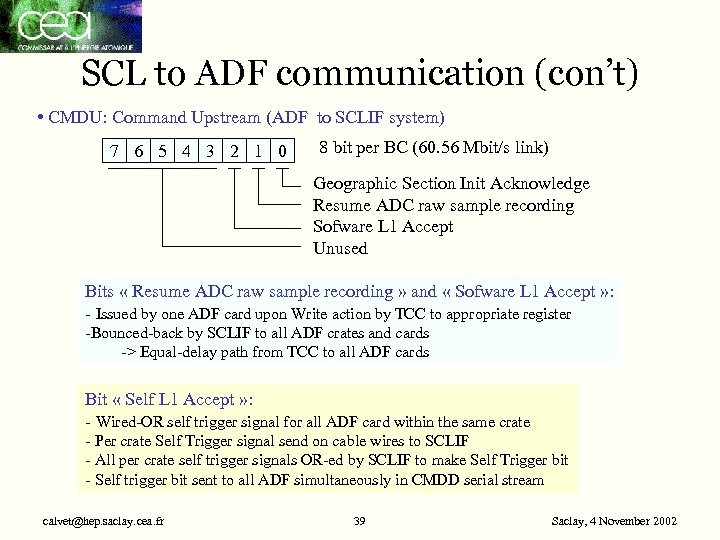 SCL to ADF communication (con’t) • CMDU: Command Upstream (ADF to SCLIF system) 7