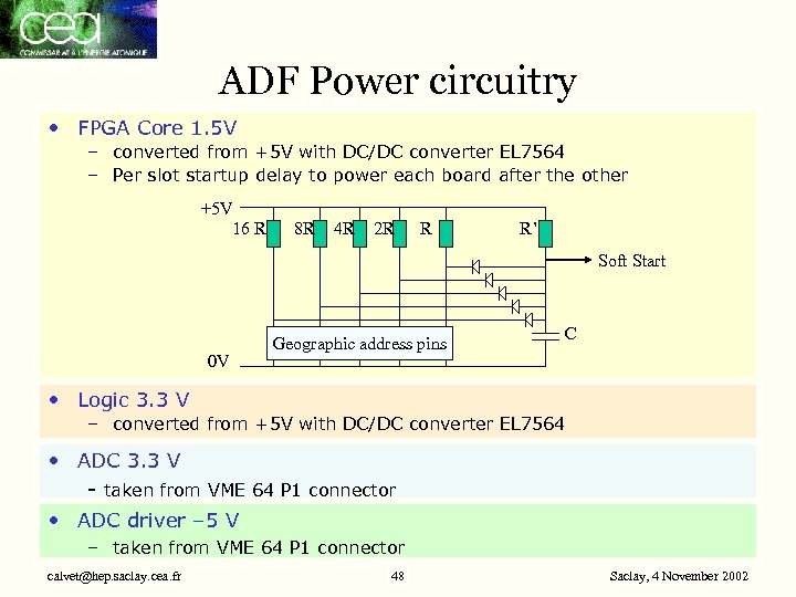 ADF Power circuitry • FPGA Core 1. 5 V – converted from +5 V