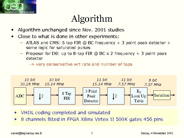 Algorithm • Algorithm unchanged since Nov. 2001 studies • Close to what is done