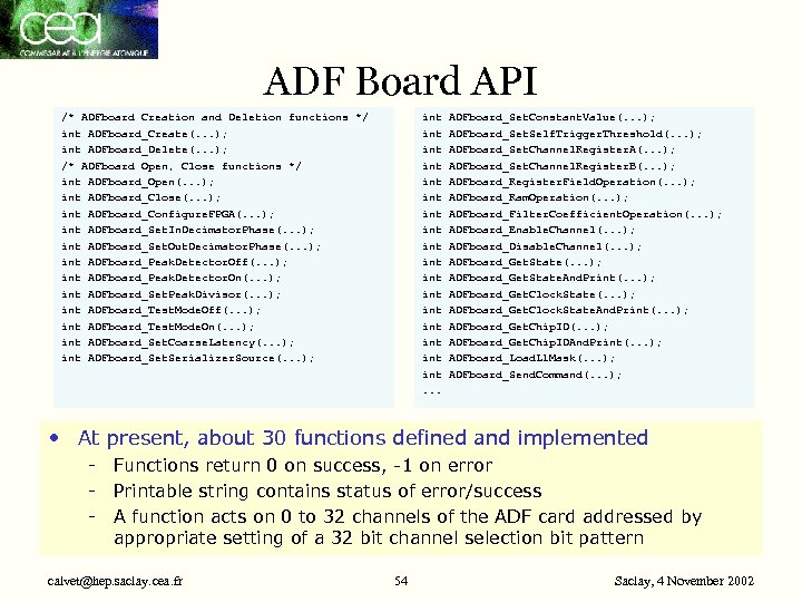 ADF Board API /* ADFboard Creation and Deletion functions */ int ADFboard_Create(. . .