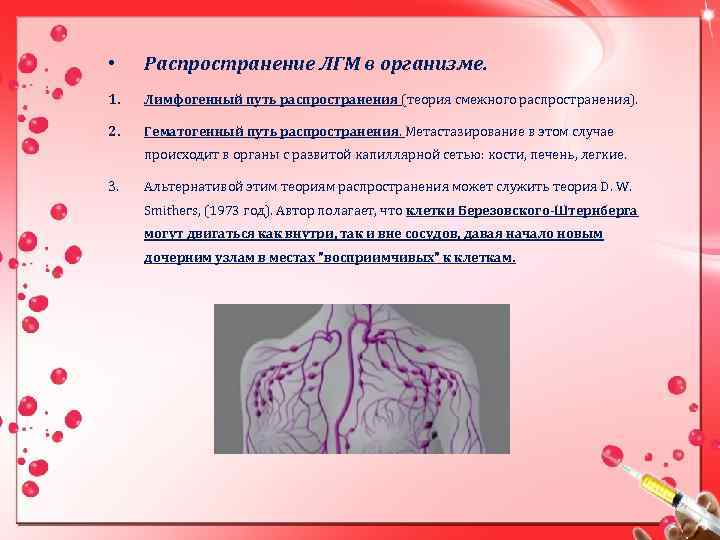  • Распространение ЛГМ в организме. 1. Лимфогенный путь распространения (теория смежного распространения). 2.