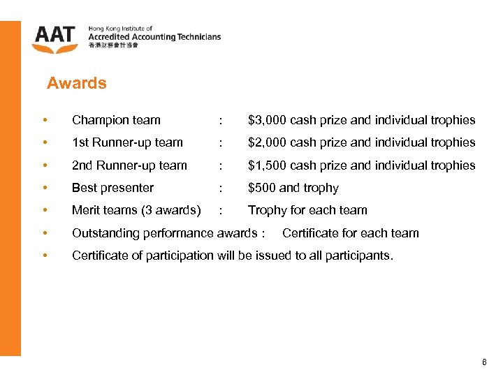 Awards • Champion team : $3, 000 cash prize and individual trophies • 1