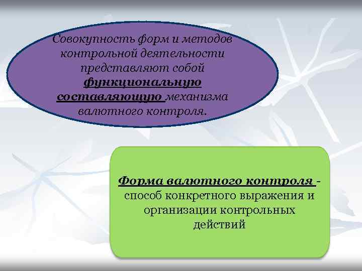 Совокупность форм и методов контрольной деятельности представляют собой функциональную составляющую механизма валютного контроля. Форма