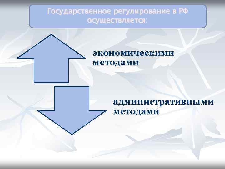 Государственное регулирование в РФ осуществляется: экономическими методами административными методами 