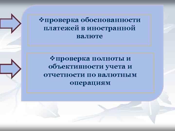 vпроверка обоснованности платежей в иностранной валюте vпроверка полноты и объективности учета и отчетности по