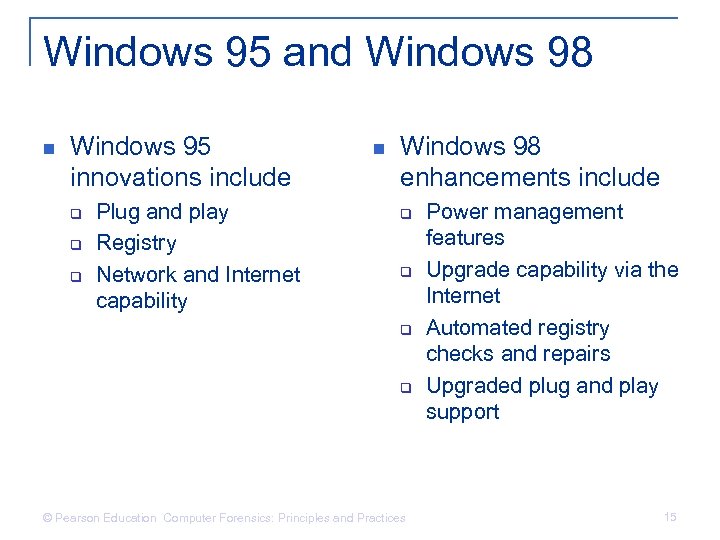 Windows 95 and Windows 98 n Windows 95 innovations include q q q Plug