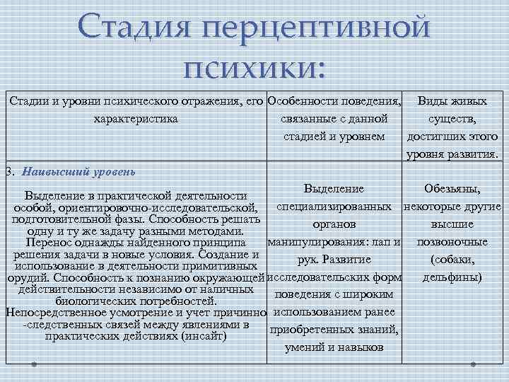 Доклад по теме Характеристика поведения и психического отражения на стадии интеллекта