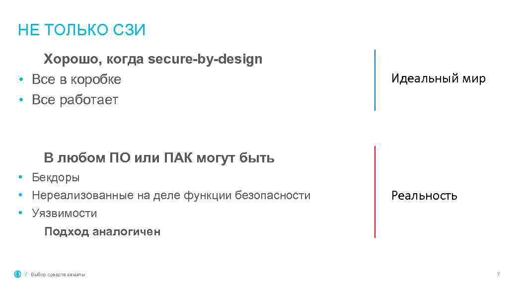 НЕ ТОЛЬКО СЗИ Хорошо, когда secure-by-design • Все в коробке • Все работает Идеальный