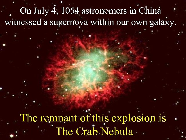 On July 4, 1054 astronomers in China witnessed a supernova within our own galaxy.