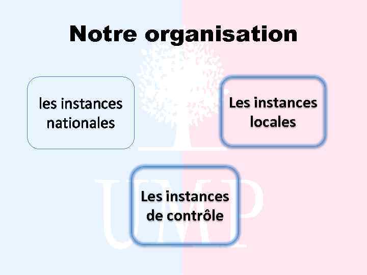 Nоtre organisation les instances nationales Les instances locales Les instances de contrôle 