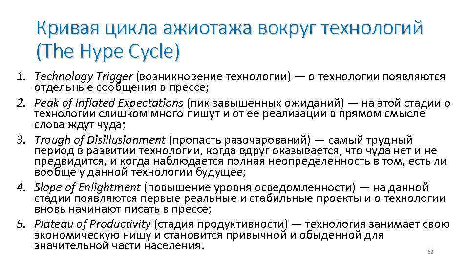 Кривая цикла ажиотажа вокруг технологий (The Hype Cycle) 1. Technology Trigger (возникновение технологии) —