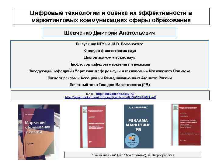 Цифровые технологии и оценка их эффективности в маркетинговых коммуникациях сферы образования Шевченко Дмитрий Анатольевич