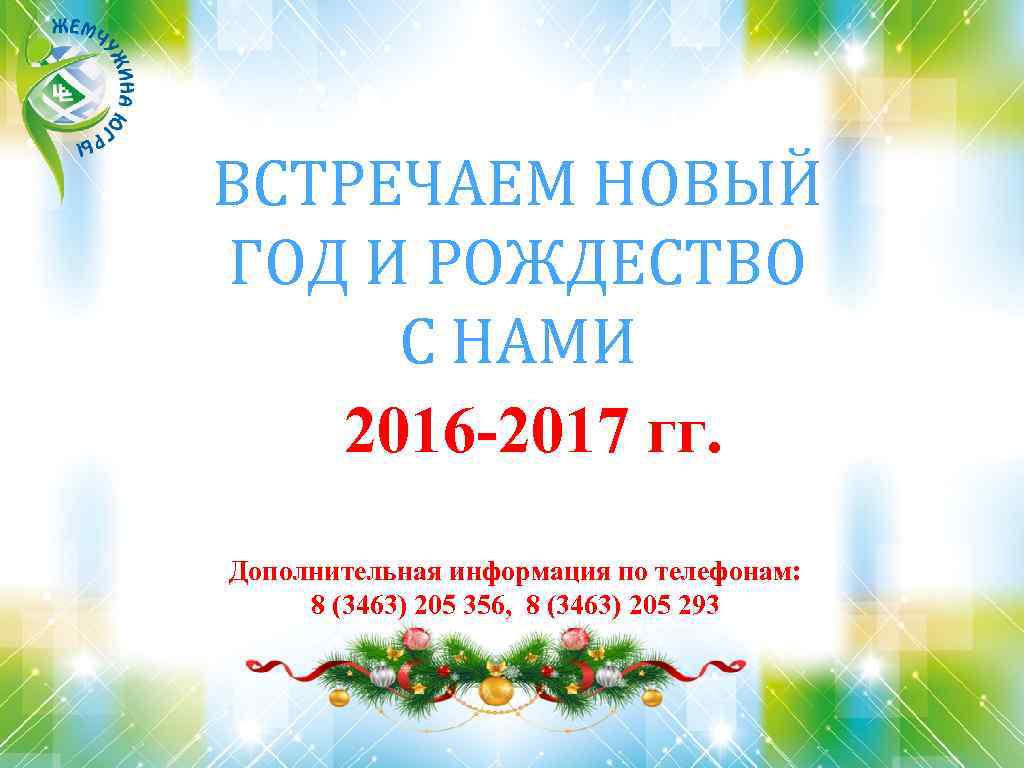 ВСТРЕЧАЕМ НОВЫЙ ГОД И РОЖДЕСТВО С НАМИ 2016 -2017 гг. Дополнительная информация по телефонам: