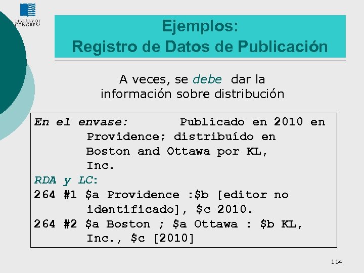 Ejemplos: Registro de Datos de Publicación A veces, se debe dar la información sobre
