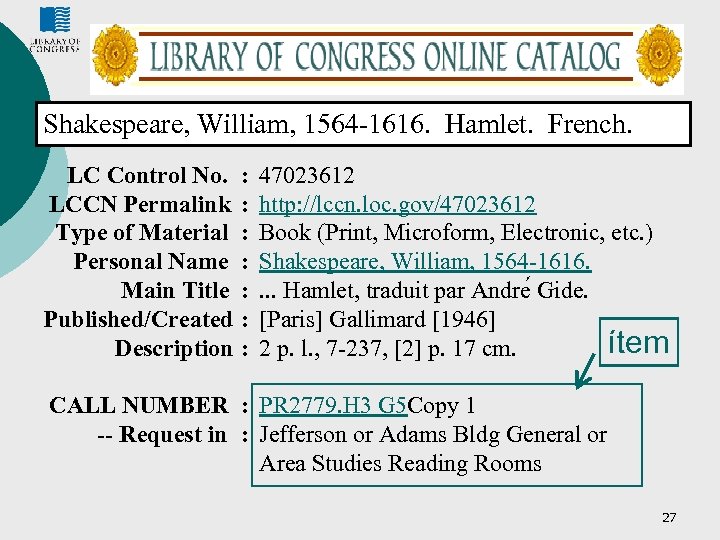 Shakespeare, William, 1564 -1616. Hamlet. French. LC Control No. LCCN Permalink Type of Material