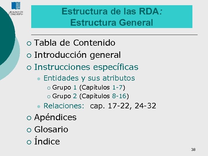 Estructura de las RDA: Estructura General Tabla de Contenido ¡ Introducción general ¡ Instrucciones