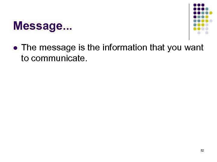 Message. . . l The message is the information that you want to communicate.