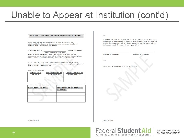 Unable to Appear at Institution (cont’d) 47 