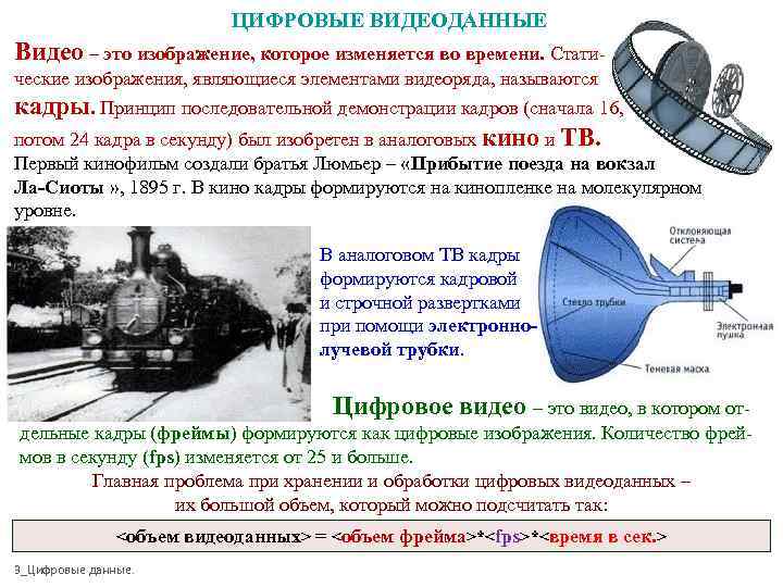 ЦИФРОВЫЕ ВИДЕОДАННЫЕ Видео – это изображение, которое изменяется во времени. Статические изображения, являющиеся элементами