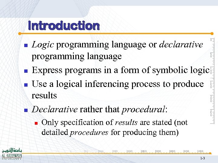 Introduction n n Logic programming language or declarative programming language Express programs in a