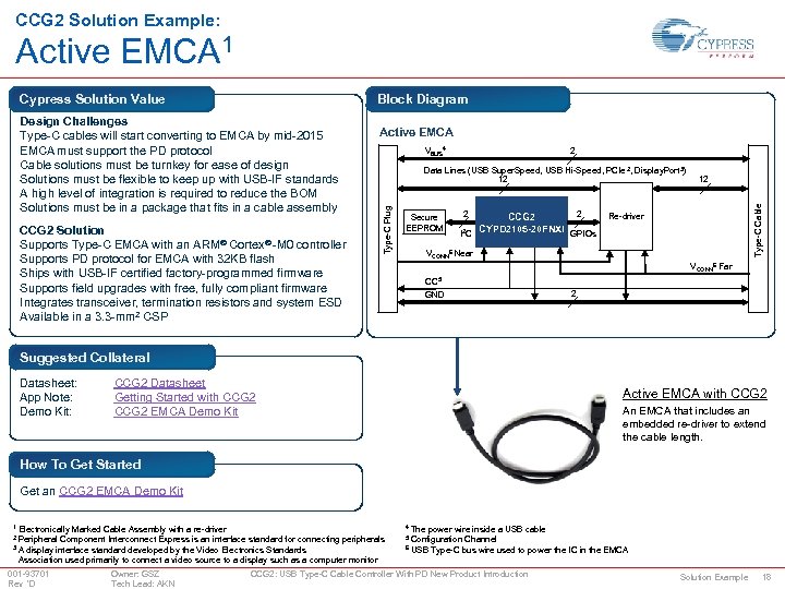 CCG 2 Solution Example: Active EMCA 1 Block Diagram CCG 2 Solution Supports Type-C