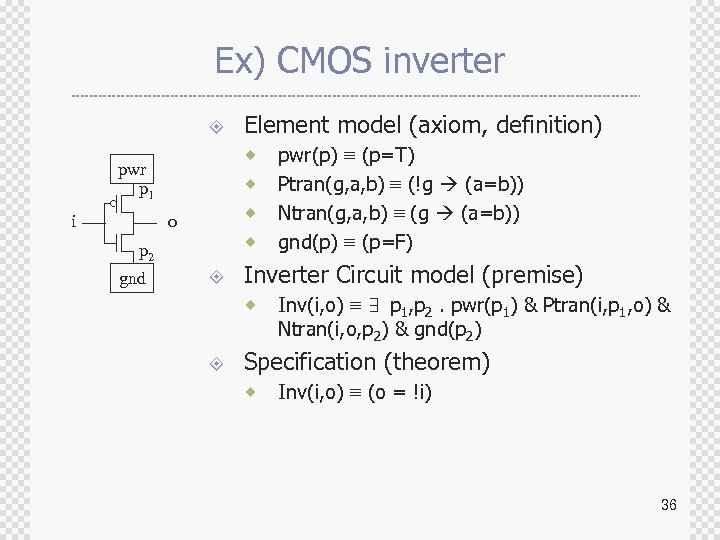 Ex) CMOS inverter ± ® pwr p 1 i ® ® o ® p