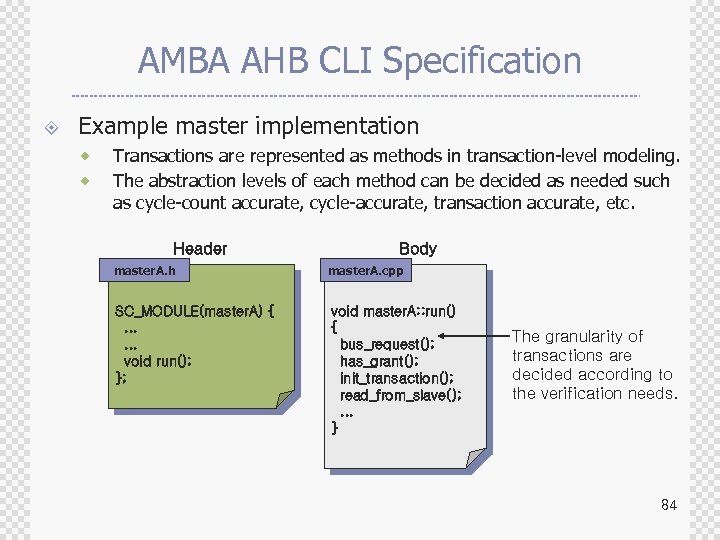 AMBA AHB CLI Specification ± Example master implementation ® ® Transactions are represented as