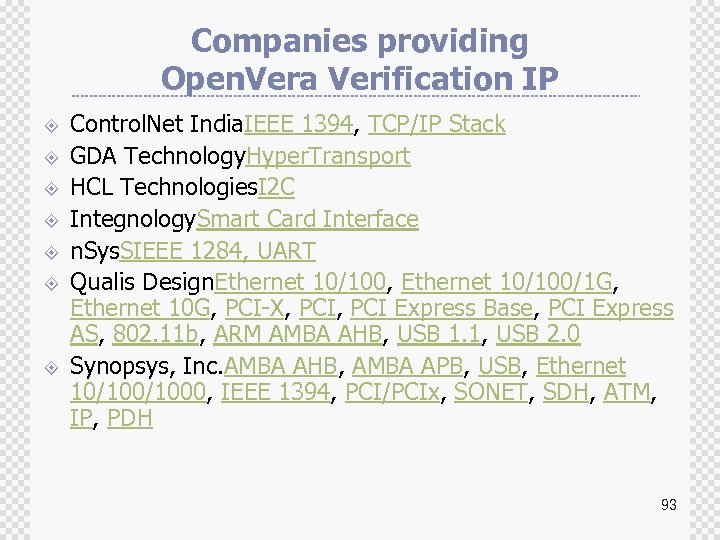 Companies providing Open. Vera Verification IP ± ± ± ± Control. Net India. IEEE