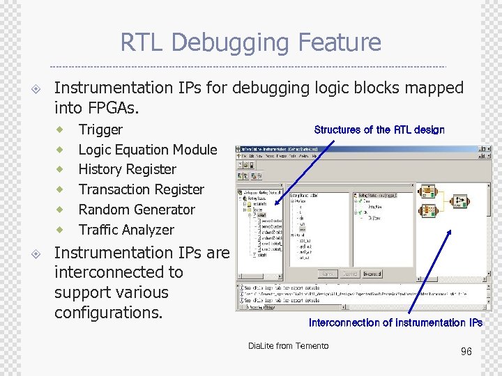 RTL Debugging Feature ± Instrumentation IPs for debugging logic blocks mapped into FPGAs. ®