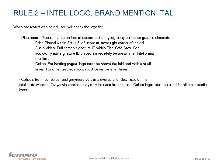 RULE 2 – INTEL LOGO, BRAND MENTION, TAL When presented with an ad, Intel