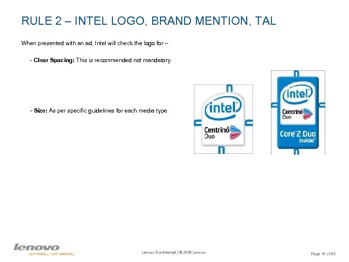 RULE 2 – INTEL LOGO, BRAND MENTION, TAL When presented with an ad, Intel