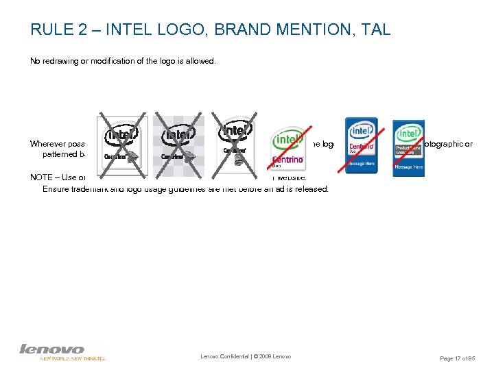 RULE 2 – INTEL LOGO, BRAND MENTION, TAL No redrawing or modification of the