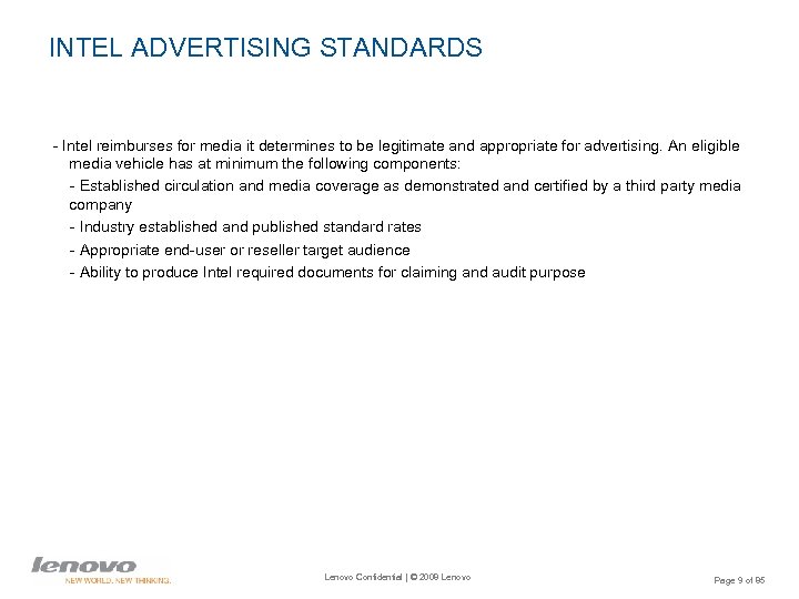 INTEL ADVERTISING STANDARDS - Intel reimburses for media it determines to be legitimate and