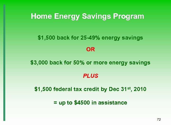 Home Energy Savings Program $1, 500 back for 25 -49% energy savings OR $3,