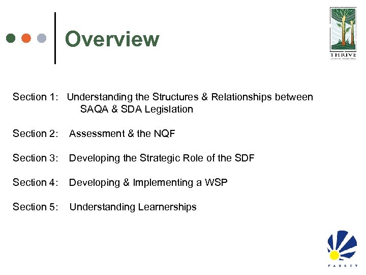 Overview Section 1: Understanding the Structures & Relationships between SAQA & SDA Legislation Section