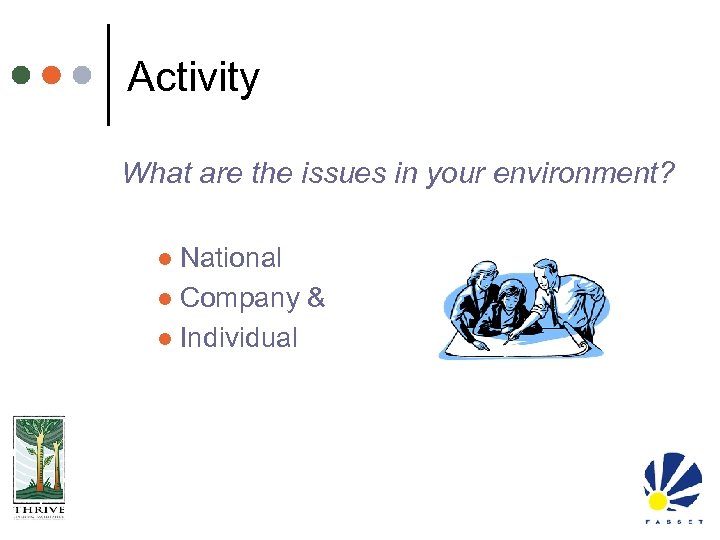 Activity What are the issues in your environment? National l Company & l Individual