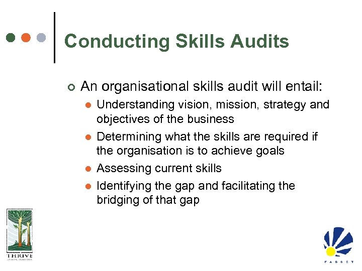 Conducting Skills Audits ¢ An organisational skills audit will entail: l l Understanding vision,