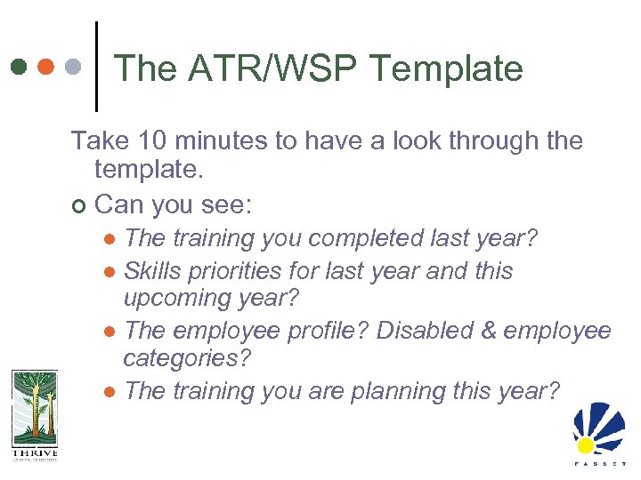 The ATR/WSP Template Take 10 minutes to have a look through the template. ¢